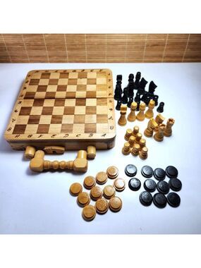 Cuban Chess Checkers Set Suitcase Edition with Handmade Pieces